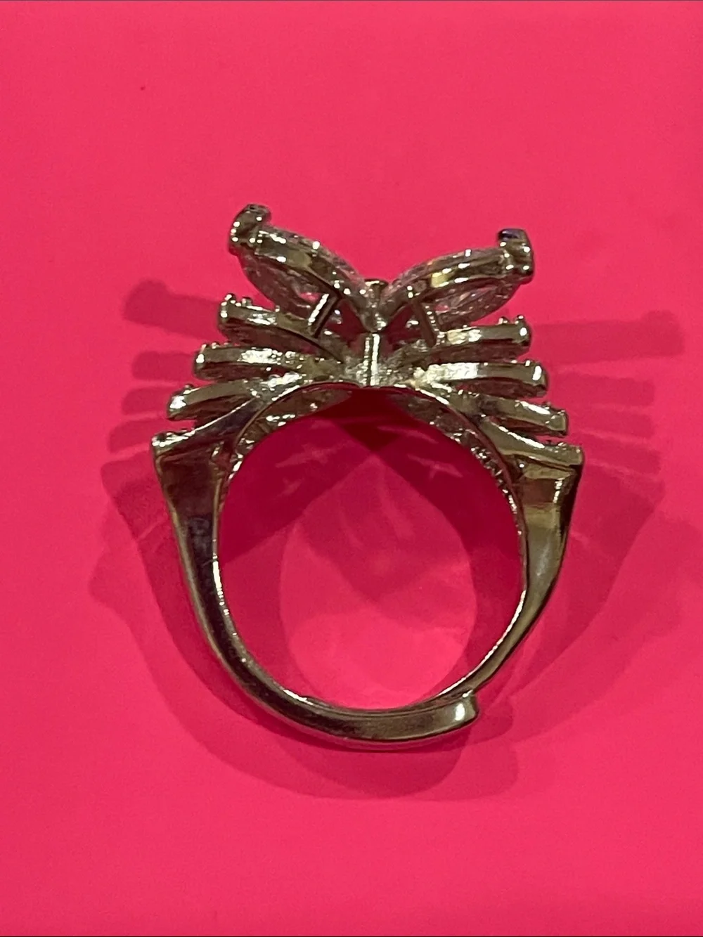Silver adjustable Butterfly Crystal Ring -